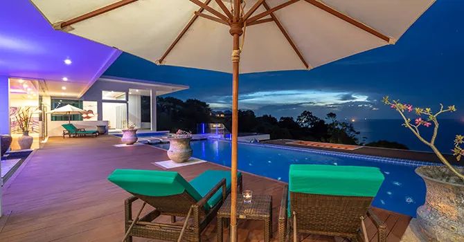 Villa Solaris  Main Swimming Pool at night