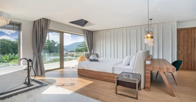 Capucine Villas Luxury 3 Bedroom  Bedroom 1 - King bed, ensuite bathroom with bathtub